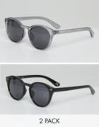 Asos Round Sunglasses 2 Pack In Crystal Gray And Black - Multi