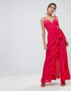 Asos Ultimate Ruffle Front Cami Wrap Maxi Dress - Pink