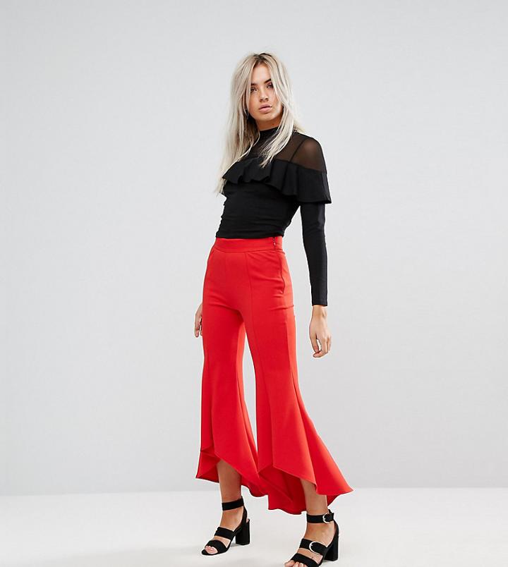 John Zack Petite Cigarette Trouser With Ruffle Hem - Pink