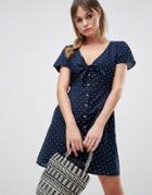 Abercrombie & Fitch Polka Dot Dress With Knot Front - Navy