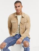 Only & Sons Cord Overshirt With Zip In Beige-neutral