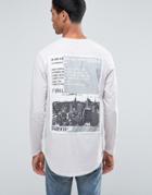 Asos Long Sleeve T-shirt With Printed Woven Patch - Gray