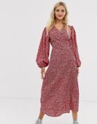 Glamorous Midaxi Wrap Dress In Ditsy Floral-red