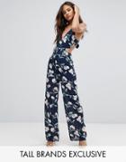 Missguided Tall Floral Print Chiffon Jumpsuit - Navy