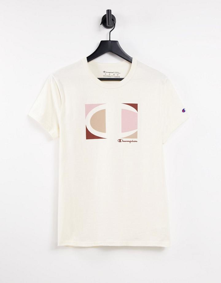 Champion Boyfriend T-shirt With Large Logo In Ecru-neutral