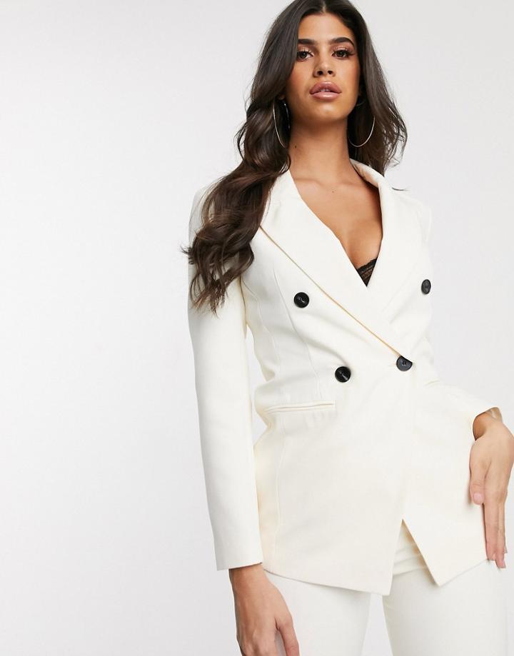 Asos Design Pop Double Breasted Suit Blazer In Ivory-white