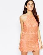 Oh My Love Lace Mini Dress With Open Back - Peach