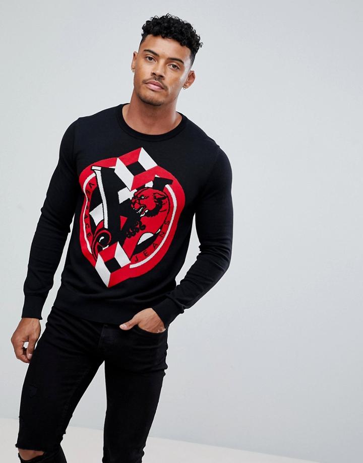 Versace Jeans Sweater In Black With Large Logo - Black