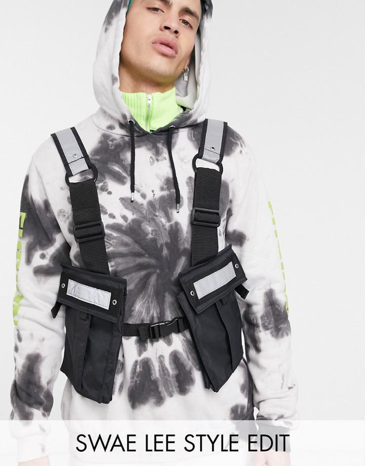 Asos Design Chest Harness Bag In Black With Reflective Print