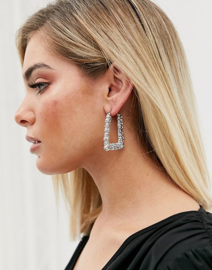 Asos Design Hoop Earrings In Square Shape In Silver Tone - Silver