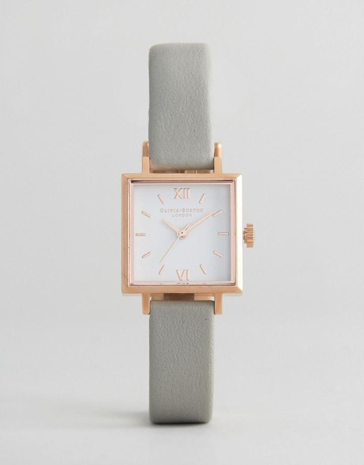 Olivia Burton Square Face Gray Leather Watch - Gray