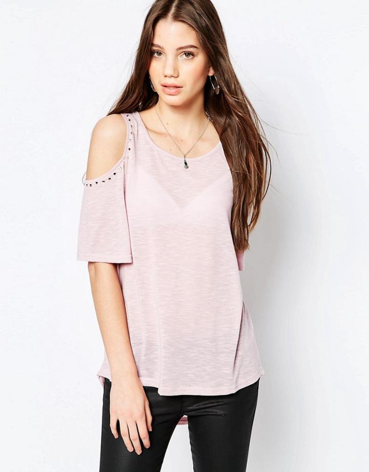 Qed London Cold Shoulder Top With Stud Detail - Pink