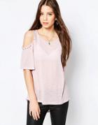 Qed London Cold Shoulder Top With Stud Detail - Pink