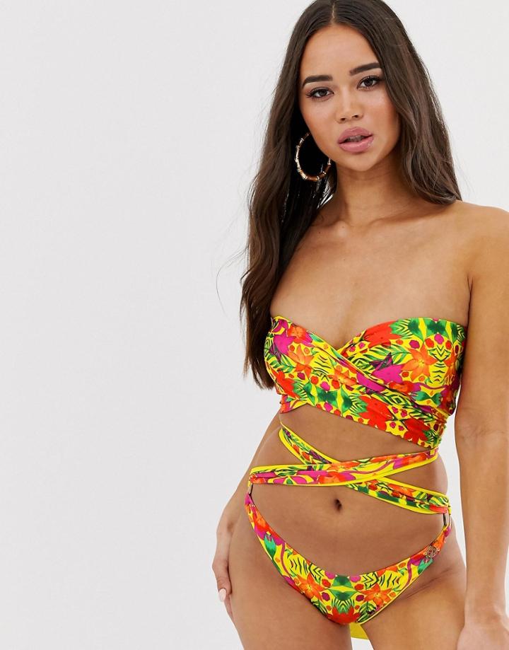 Sian Marie Reversible Bikini Top In Yellow Tropical - Multi