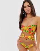 Sian Marie Reversible Bikini Top In Yellow Tropical - Multi