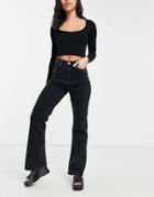 Monki Kaori Cotton Flared Jeans In Black - Black