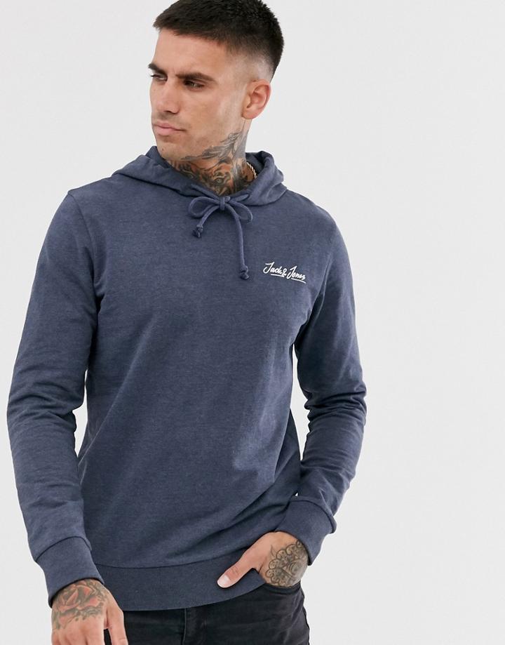 Jack & Jones Originals Small Logo Overhead Hoodie In Navy