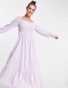 Vero Moda Organic Cotton Shirred Volume Sleeve Maxi Dress In Lilac-purple