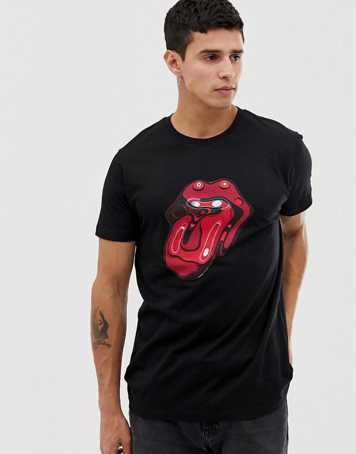 Asos Design Rolling Stones Liquid Tongue T-shirt - Black