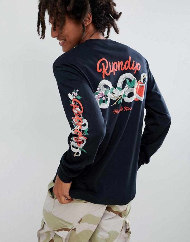 Ripndip Long Sleeve T-shirt With Snake Back Print In Black - Black