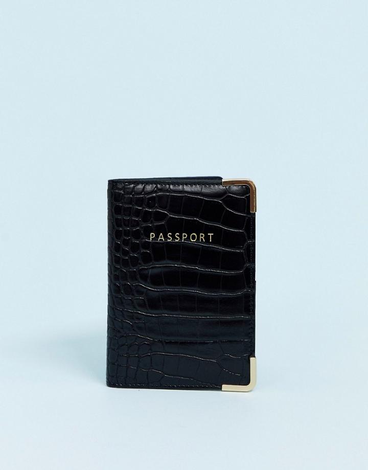 Asos Design Croc Passport Holder-black