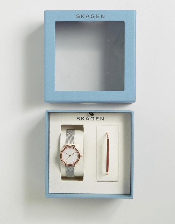 Skagen Ancher Watch & Anette Bracelet Set - Gold