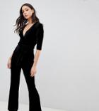 Parisian Tall Velvet Jumpsuit With Belt-black