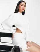 Asos Design High Neck Knitted Mini Dress With Lace Up Back-white