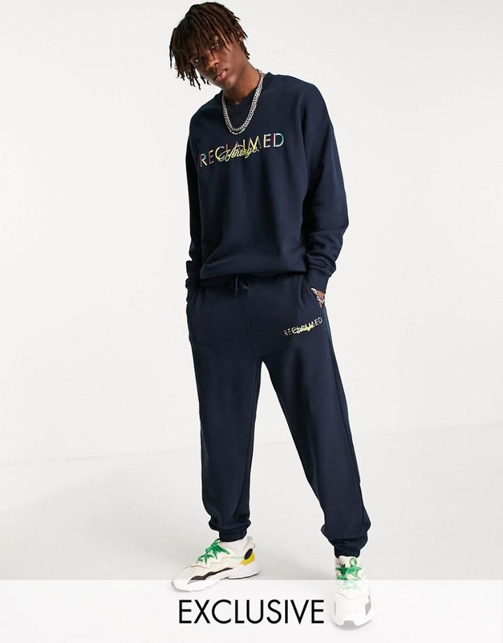 Reclaimed Vintage Inspired Sweatshirt With Logo Embroidery-navy