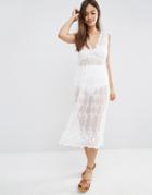 New Look Sheer Lace Midi Beach Dress - White