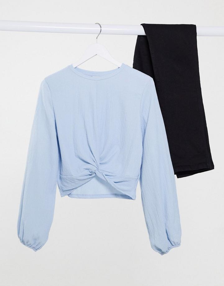 Monki Siri Long Sleeve High Neck T-shirt In Blue-blues