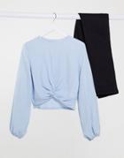 Monki Siri Long Sleeve High Neck T-shirt In Blue-blues