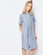 Samsoe & Samsoe Linnes Long Shirt Dress In Stripe - Blue Stripe