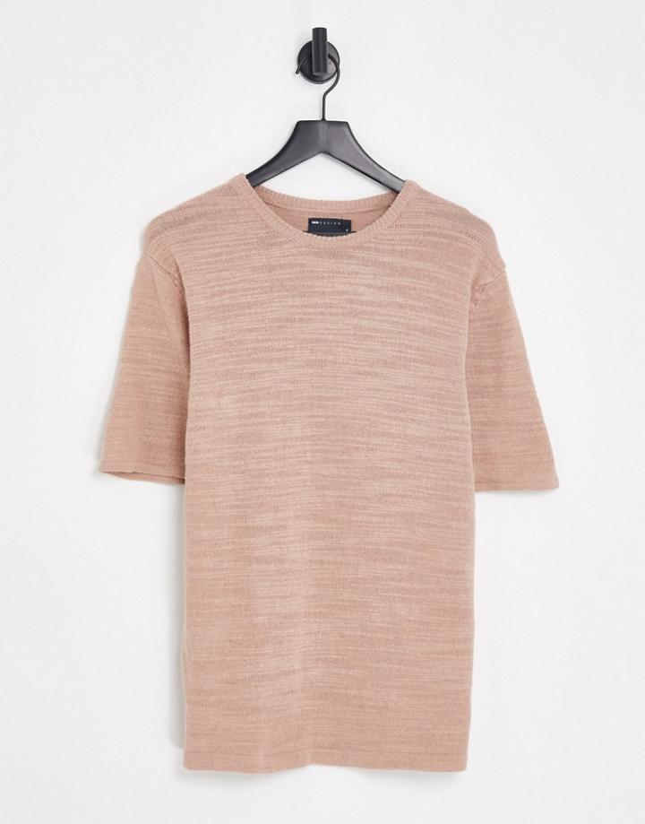 Asos Design Linen Slub T-shirt In Dusty Pink