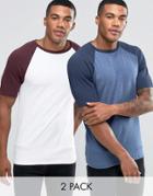 Asos 2 Pack Muscle T-shirt With Contrast Raglan Sleeves - Multi
