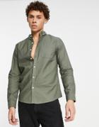 New Look Smart Long Sleeve Oxford Shirt In Khaki-green