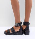 Asos Design Foxglove Premium Leather Gladiator Flat Sandals - Black