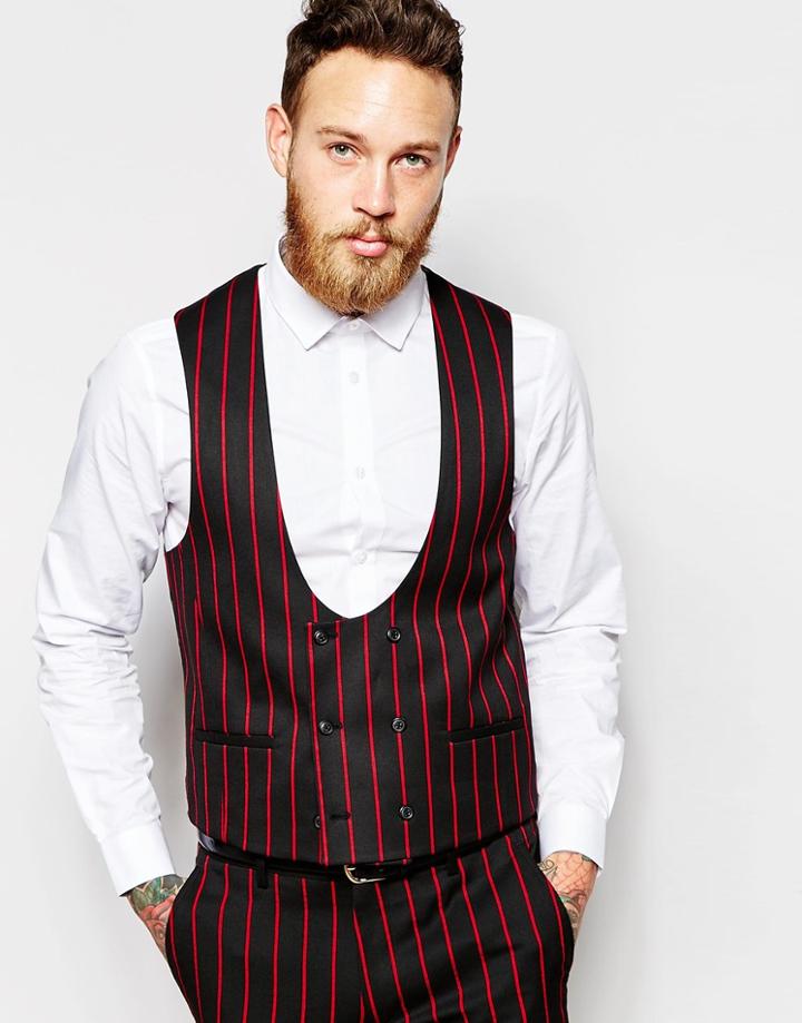 Asos Slim Waistcoat In Pinstripe - Multi