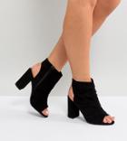New Look Wide Fit Suedette Peep Toe Rouche Sandals - Black