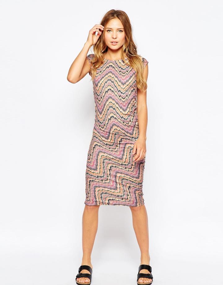 Ichi Zig Zag Bodycon Dress - Cloud Dancer