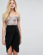 Little Mistress Bardot Dress With Embellished Detail - Black