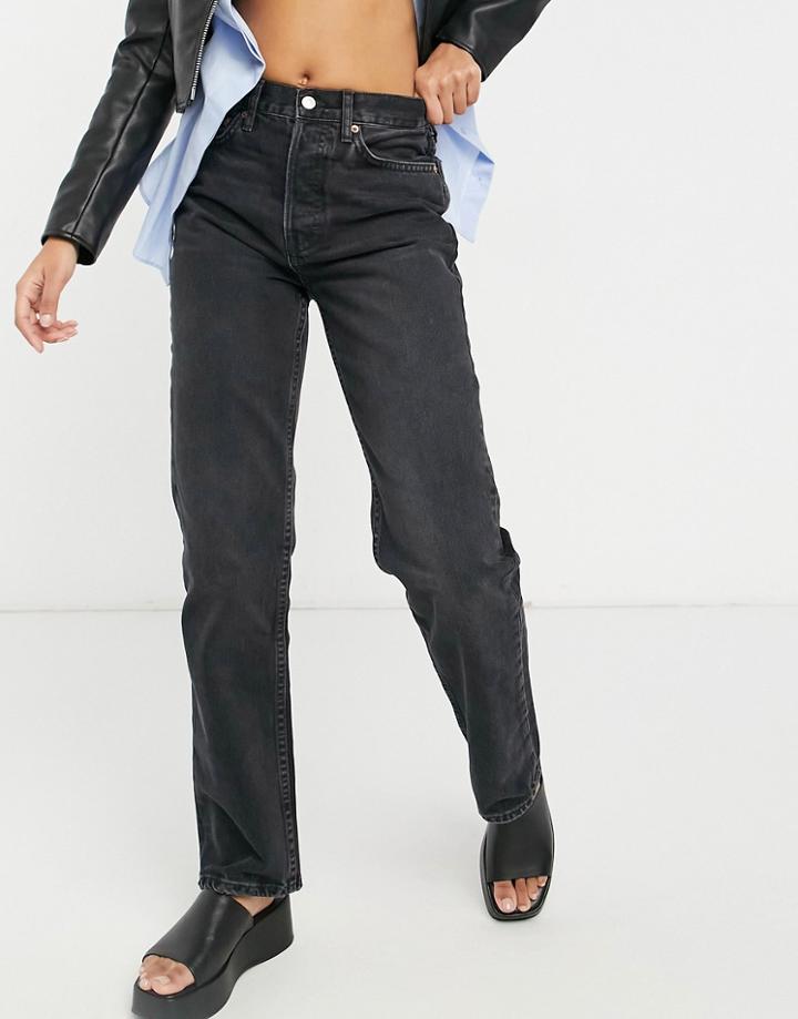 Topshop Recycled Cotton Blend Dad Jeans In Washed Black