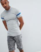 Asos Design Muscle Fit Polo With Contrast Sleeve Panels - Gray