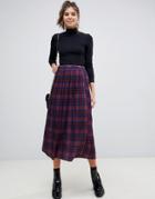 Asos Design Pleated Midi Skirt In Check Print - Multi