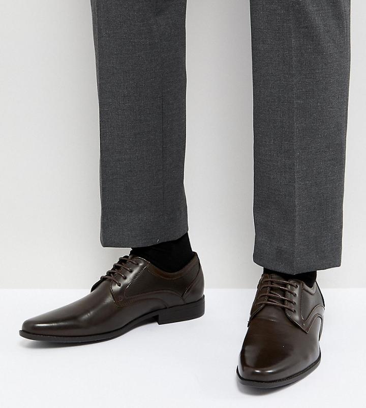 Asos Wide Fit Lace Up Shoe In Brown Faux Leather With Embossed Detail - Brown