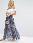 Asos Tiered Maxi Skirt In Ditsy Floral With Front Split - Multi