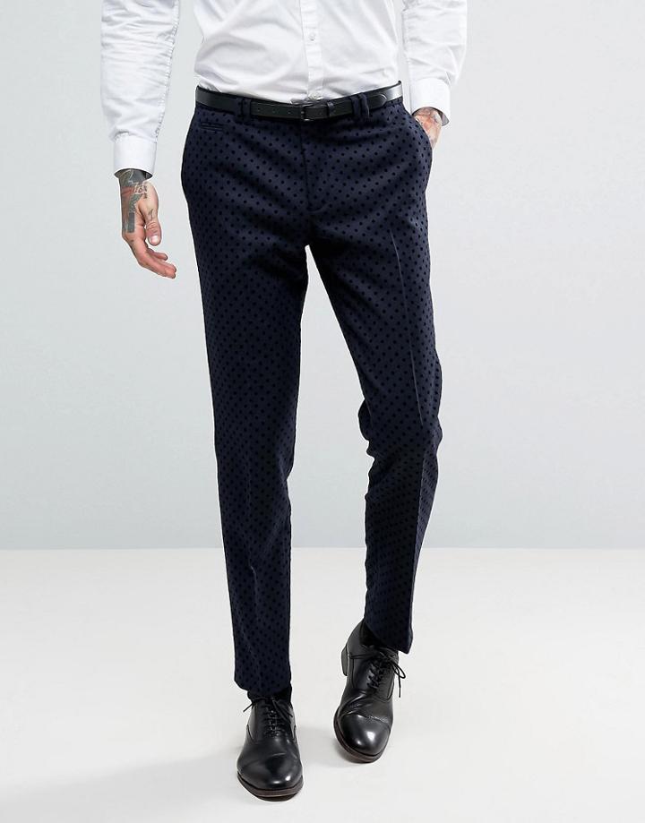 Noak Skinny Tuxedo Pants With Polka Dot - Navy