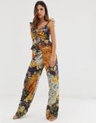Hope & Ivy Wide Leg Pants Two-piece In Contrast Floral Print-multi