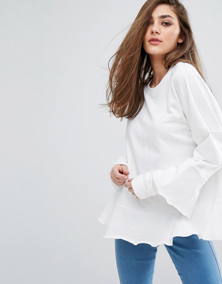 Missguided Ruffle Trim Sweatshirt - Cream