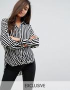 Parallel Lines Wrap Front Relaxed Shirt In Wide Stripe - Black